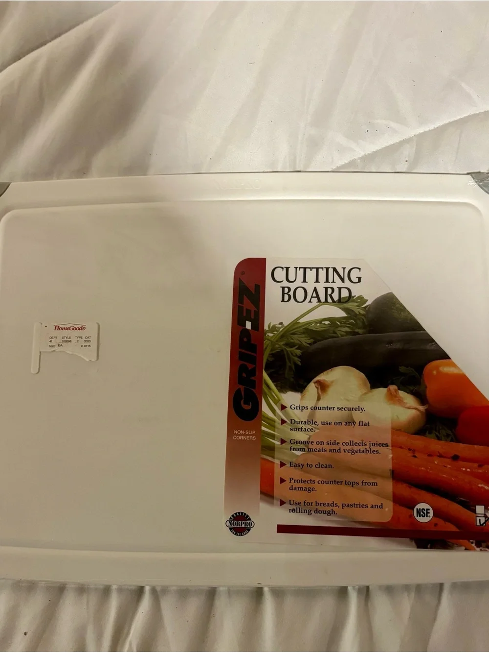 Gripeez White Cutting Board - Non-Slip Kitchen Prep Surface New Sealed